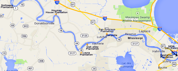 carte des plantations près de New Orleans