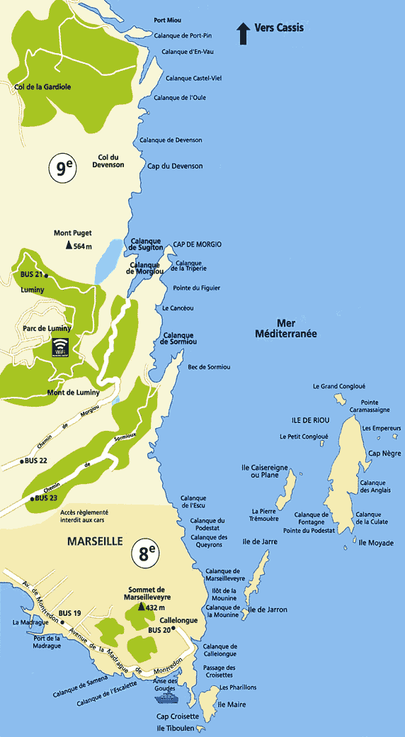 carte des calanques de Marseille partie 1