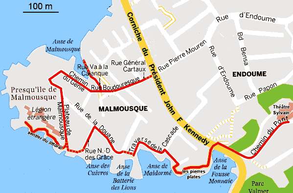 carte de la presqu'ile de Malmousque Marseille