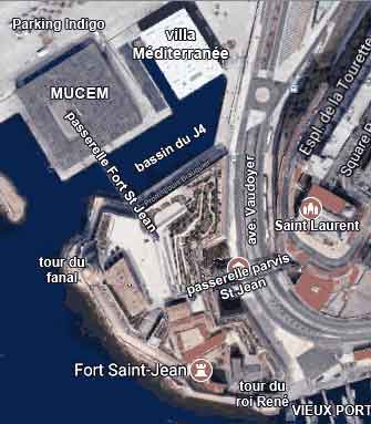 carte du fort Saint Jean, Mucem et villa mediterranée Marseille