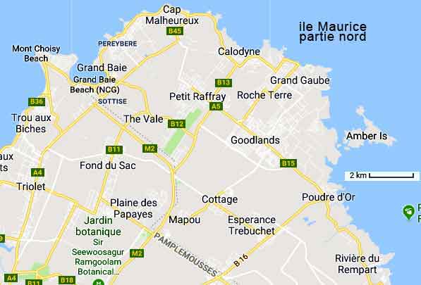 ile maurice - carte partie nord