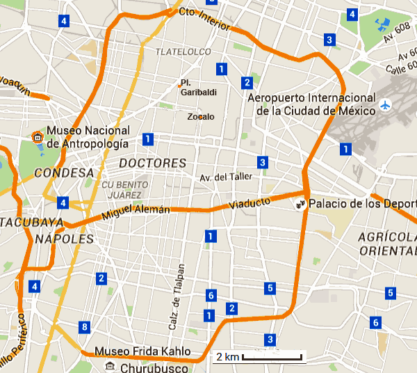 carte du centre de Mexico
