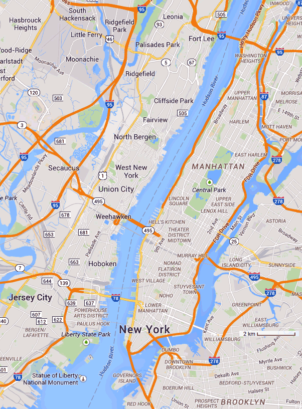 carte de Manhattan et evirons New-york city