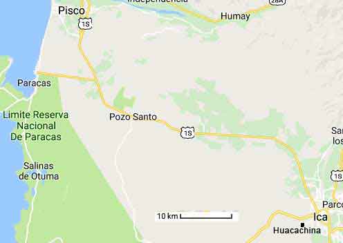 carte de la région de Pisco, Paracas, Ica, Huacachina