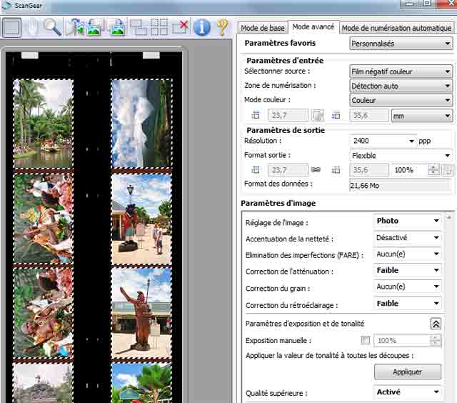Numérisation de diapositives et négatifs
