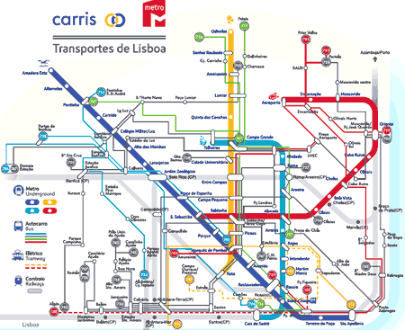 carte générale des transports de Lisbonne