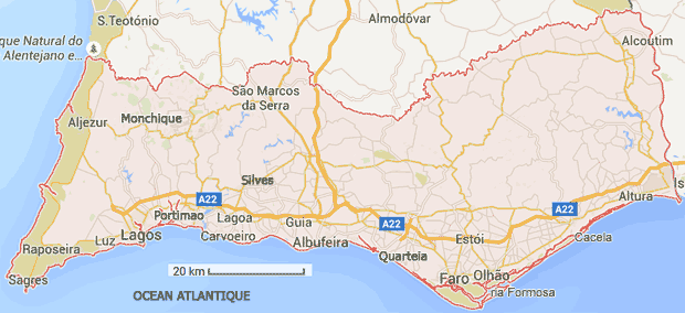 carte de l'Algarve Portugal 