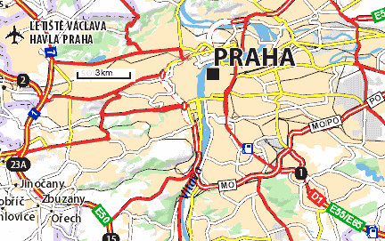 carte générale de Prague avec l'aéroport