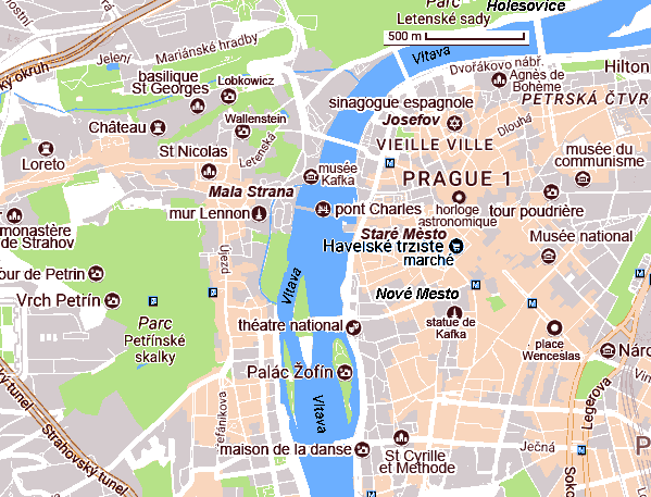 carte du centre de Prague