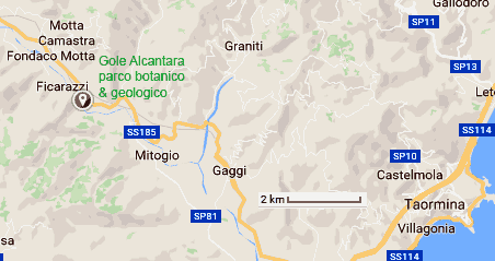 carte des gorges de l'alcantara Sicile