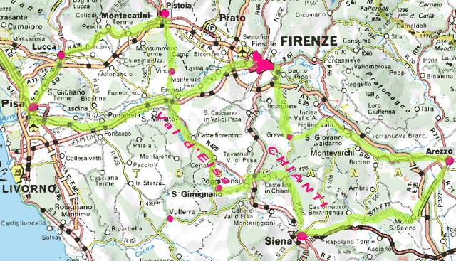 carte du circuit en Toscane