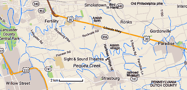 carte du pays amish dans le Pennsylvania Dutch County
