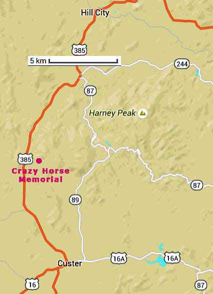 carte du site du Crazy Horse Memorial