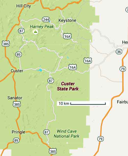 carte du custer state park dans le Dakota du sud