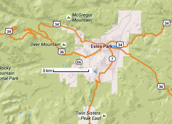 carte des environs de Estes Park - Rocky Mountain National Park 