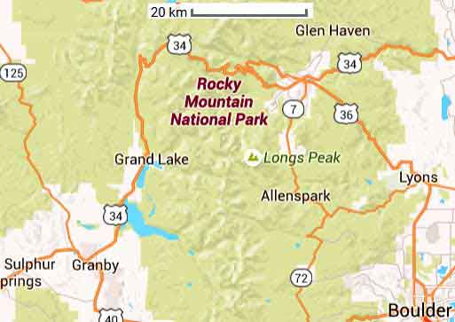 carte du Rocky Mountain National Park au Colorado