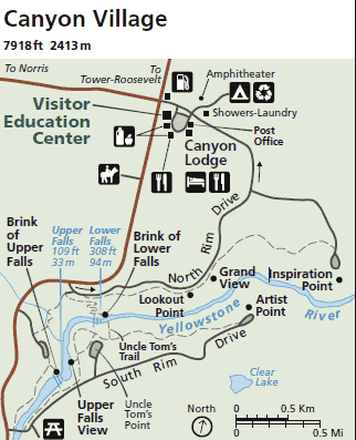 carte de Yellowtone Grand canyon village