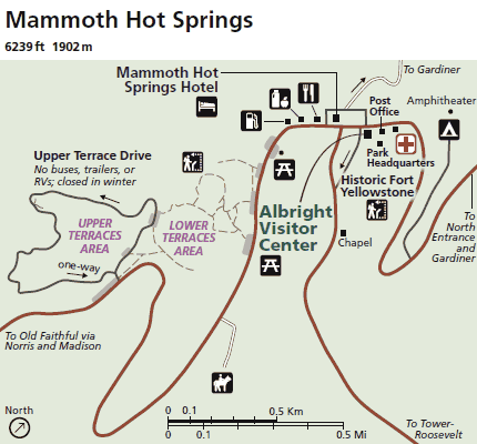 carte de mamoth hot spring Yellowstone Park Wyoming