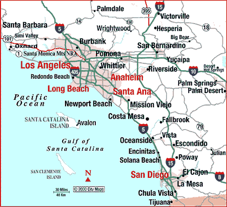 Carte de Los Angeles  Californie et de ses environs
