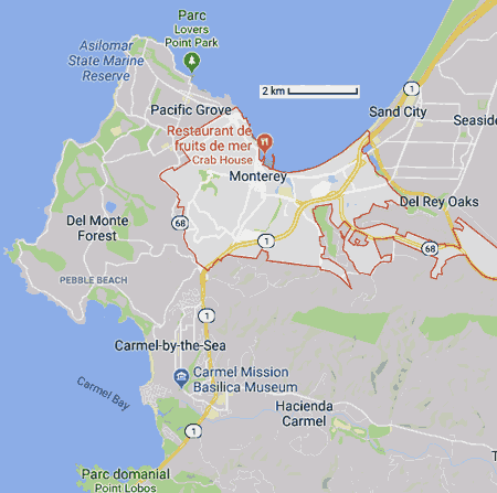 carte de Monterey et carmel Californie