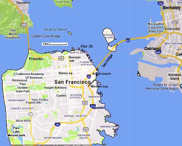 carte de San Francisco et ses environs
