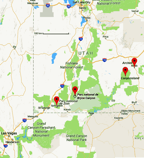 carte de situation de Bryce Canyon
