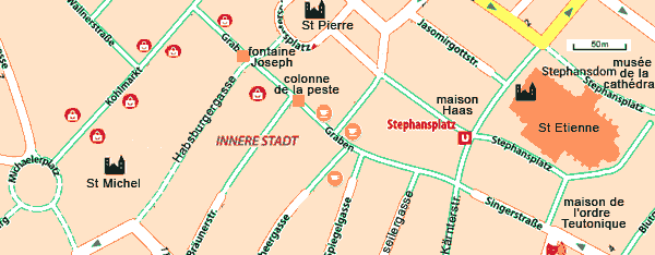 carte de la place St Stephan et des environs - Vienne
