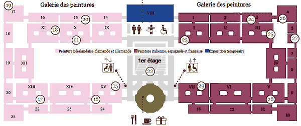 le plan des galeries de peintures au 1er étage