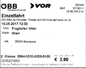 ticket pour le transport entre l'aeroport de Vienne et le centre ville 